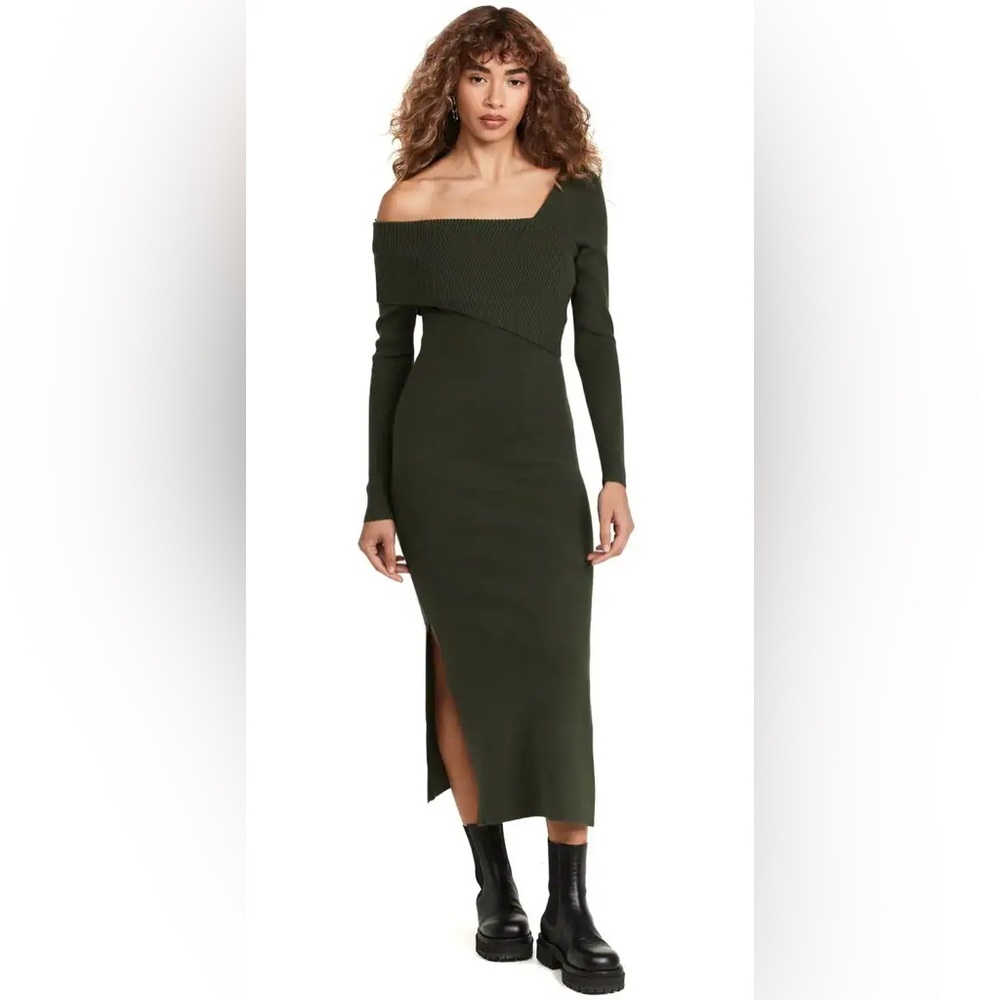 Line & Dot Sylvie Bodycon Green Off The Shoulder Sweater Dress Size XS